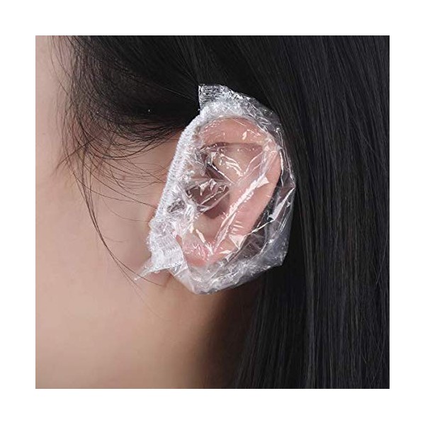 DNHCLL 100PCS Ear Protector Caps Disposable Elastic Clear Shower Water Ear Covers Large For Hair Dye, Shower, Bathing Ear Cover Caps,Spa Home Use Hotel and Hair Salon