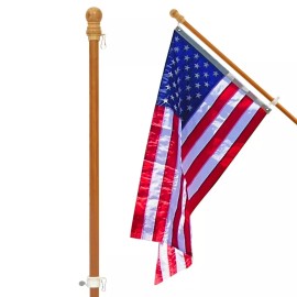 Anley 56" Solid Pine Wooden House Flagpole - Wall Mount Wood Flag Pole 0.9" Dia.