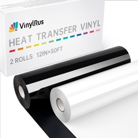 VinylRus Heat Transfer Vinyl-12” x 50ft Black and White Iron on Vinyl Roll for Shirts, HTV Vinyl for Silhouette Cameo, Easy to Cut & Weed