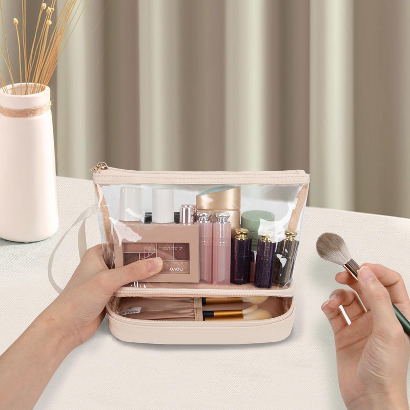 Ethereal Clear Makeup Bag, Cream Small Cosmetic Bag Travel Makeup