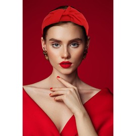 CURASA Knotted Headband for Women Red Headband Wide Headbands Non Slip Top Knot Hairband Fashion Hair Accessories for Women Girls