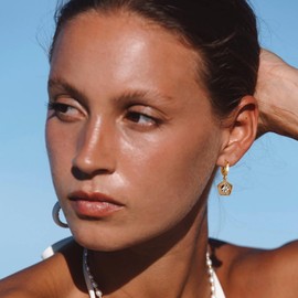 YKKZART Gold Drop Earrings 14k Gold Plated Geometric Dangle Earrings Cute Tiny Diamond Hypoallergenic Hoop Drop Earrings for Women Summer Earrings Gift