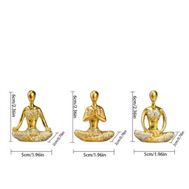 KalyZ@rts Resin Abstract Yoga Figurines Set of 3, Hand-Painted Glitter Zen Meditation Statues, Modern Minimalist Small Sculptures for Bookshelf Living Room Office Desk Decor, Gift for Yoga Lovers