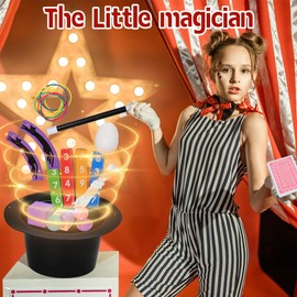 Magic Kit for Kids Magic Set- Magic Tricks Set for Kids Age 6 8 10 12, with Magician Costume Magic Wand for Pretend Play Magician Set, Easy to Follow Magic Toy Gifts for Girls and Boys Beginners
