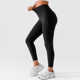 BRXL Butt Lifting High Waisted Yoga Leggings for Women, Tummy Control, No Front Seam, Pockets, Athletic, Workout, Gym Black