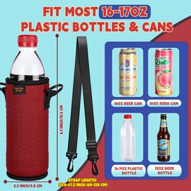 Desing Wish Portable 16.9 oz Plastic Bottles Insulators Sleeves 16 17 18 oz Beverage Bottle/Can Sleeves Holder with Shoulder Strap Plastic Bottle Sleeves Coolers 4 PCS (Black/Red/Blue/Cyan)
