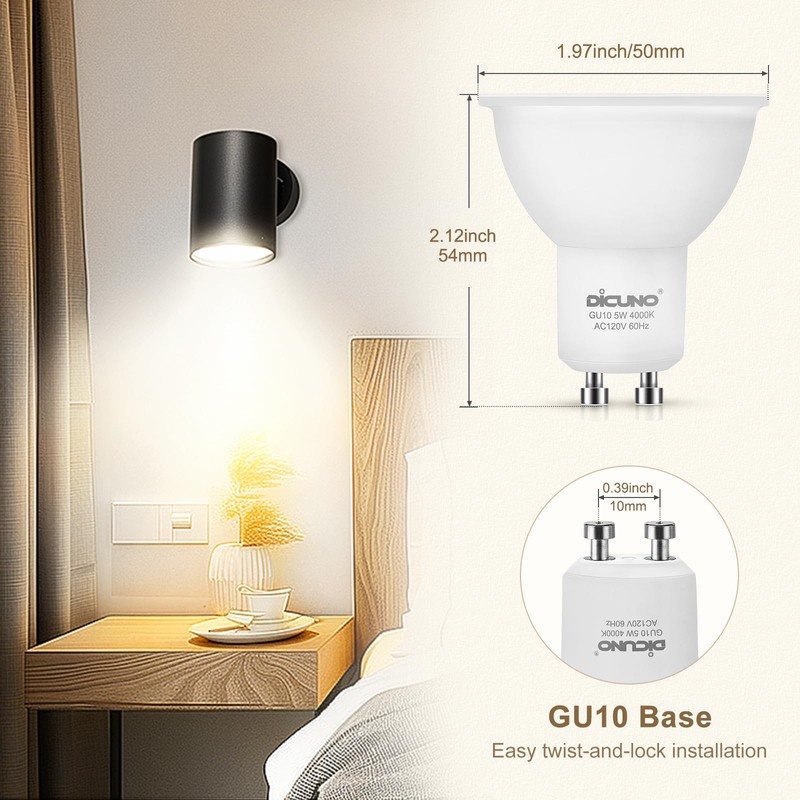 DiCUNO GU10 LED Bulb, 40W Equivalent, Natural White 4000K, 450LM,