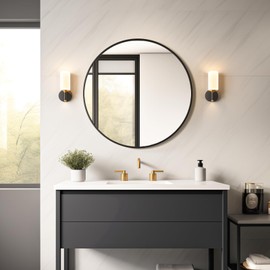 USHOWER Bathroom Mirrors for Over Sink, 30 Inch Circle Mirror with Metal Frame, Black Wall Mirror for Vanity, Entryway, Living Room, Hallway and Bedroom Decor