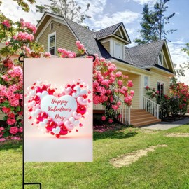 BlissYard Happy Valentine's Day Garden Flag Double Sided 12x18 Flag Red White Love Hearts Yard Flag Love Combination Valentine Garden Flags Valentine Flag House Banner for Holiday Wedding Decoration