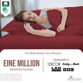 Pizuna 400 Cotton Fitted Sheet 90 x 200 - 100 x 200 cm Rio Red, 100% Long Cotton Fitted Sheet, Soft Mako Satin Fabric for up to 40 cm Mattress Height (100% Cotton Bed Sheet)
