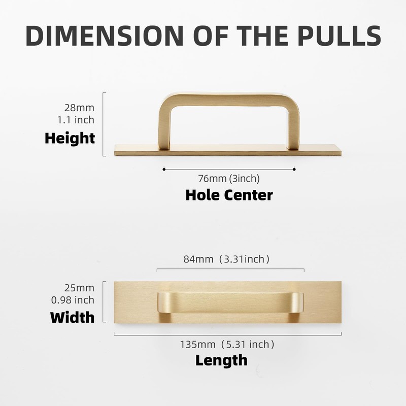 SNBTLA Solid Brass Cabinet Pull with Backplate, 2 Pack Brushed