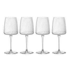 Bormioli Rocco Exclusiva Chardonnay Glasses, Set of 4-12.5 Oz. Ribbed Star Glass Stemware with XLT Treatment for Enhanced Durability - Long Stem Italian Wine Glasses - Dishwasher Safe