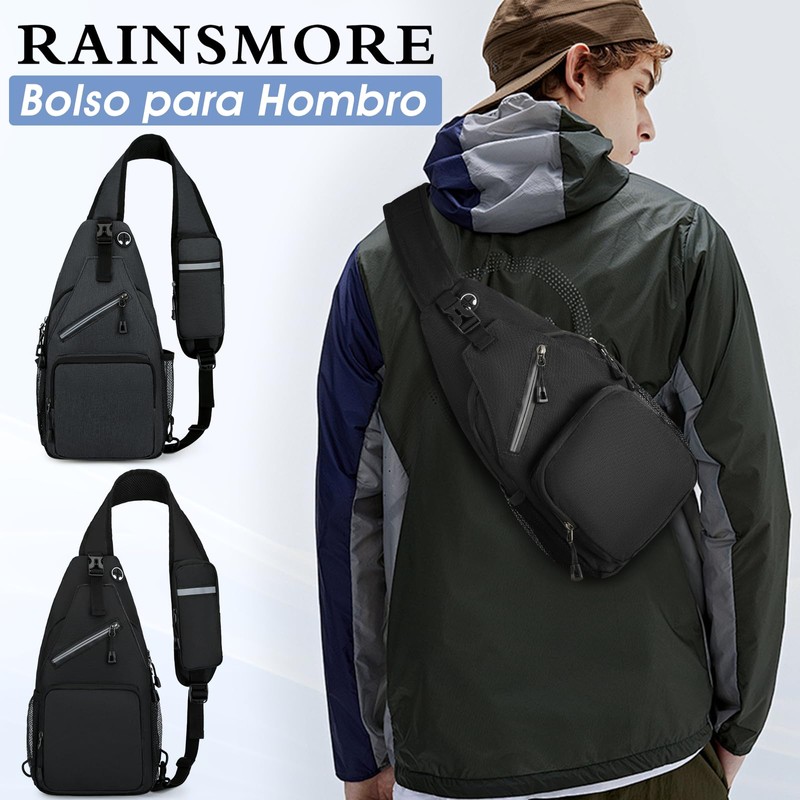 RAINSMORE Mochila Cruzada para Hombre Bolsas al Hombro Impermeable Bolso