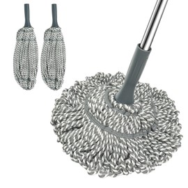 kickleen Self Wringing Mop Floor Cleaning, Easy Squeeze Twist Mop, Heavy Duty Wet Mops for Cleaning Hardwood Tile Vinyl Laminate Floors (Gray- 2 Head)