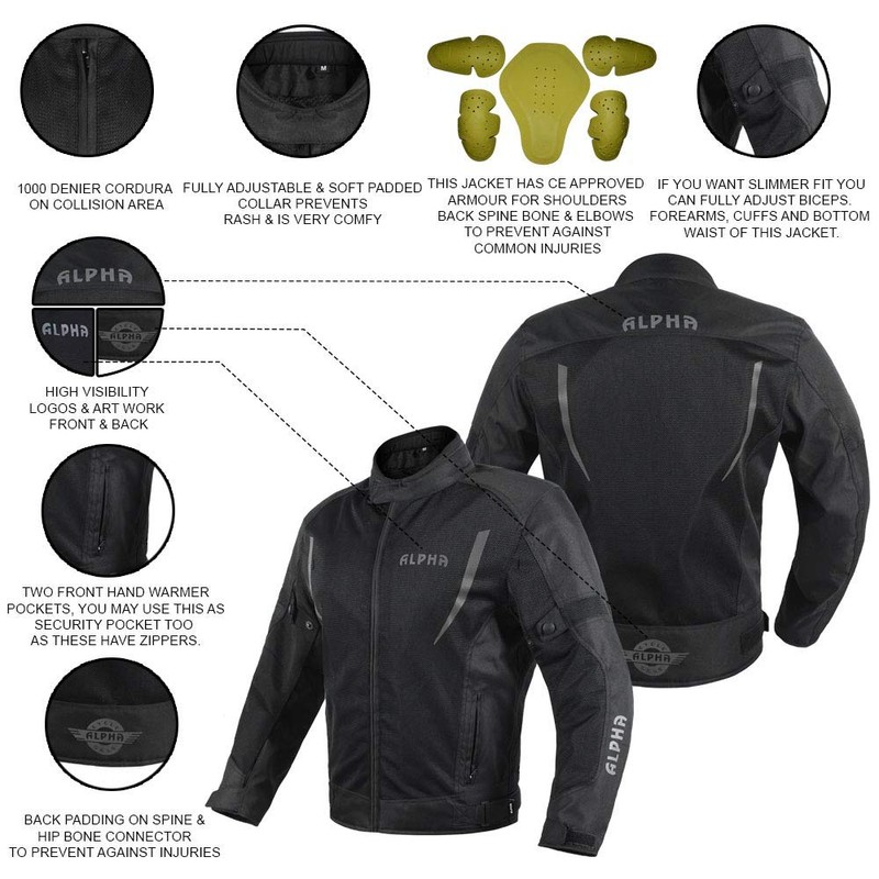 ALPHA CYCLE GEAR HI VIS MESH MOTORCYCLE JACKET FOR MENS