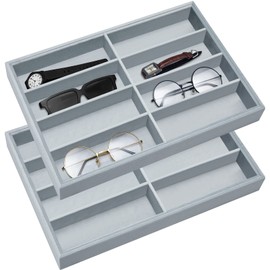 Amylove 2 Pcs Sunglass Organizer Trays Glasses Tray Stackable Jewelry Trays Sunglass Organizer Display Box, 8 Grids(Velvet,Gray)