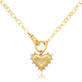PEAINJ Heart Necklaces for Women 18k Gold Plated Charm Necklace Chunky Aesthetic Jewelry Statement Rhinestone Necklace, Zinc, Rhinestone