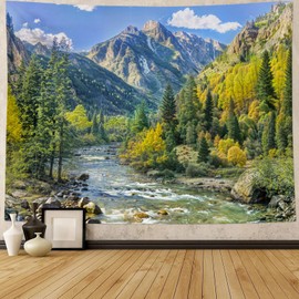 Kanuyee Mountain Tapestry Nature Landscape Wall Tapestry for Bedroom Mountain River Tapestry Aesthetic Living Room Decor Nature 70×90 Inches