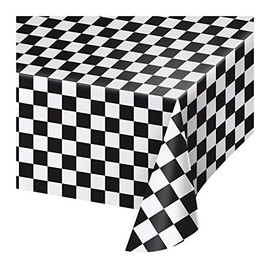 Club Pack of 12 Black and White Checkered Disposable Plastic Banquet Party Table Covers 108"