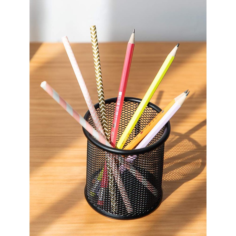 HSYMQ Black Pen Holder Cup for Desk, Black Wire Mesh