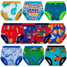 BIG ELEPHANT 10 Packs Baby Girls' and Boys' Potty Training Pants, 100% Cotton Absorbent Training Underwear for Toddler, 9-10Y