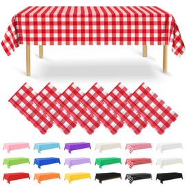 NACHLYNN Pack of 6 Disposable Tablecloths, 137 x 274 cm, Red White Checked Rectangular Table Cover, Waterproof Garden Tablecloth for Festivals, Party, Weddings, Bridal Showers, Birthday Decorations