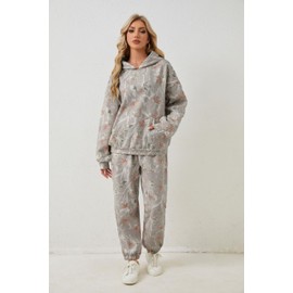 Anoumcy Camo Sweat Sets for Women Maple Leaf Print Camo Hoodie Pants Womens Sweatsuits Camouflage Lounge Sets Outfits Khaki L