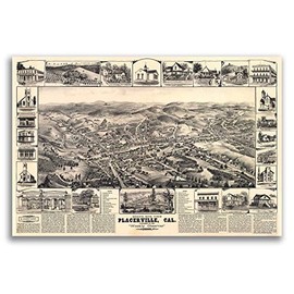 Magnet 1888 Placerville California Vintage Old Panoramic City Map Magnet Vinyl Magnetic Sheet for Lockers, Cars, Signs, Refrigerator 5"