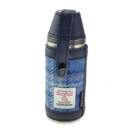 Light Blue & Yellow Tartan Check Harris Tweed Stainless Steel 8oz Hunting Flask
