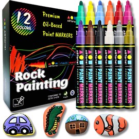 ARTarlei Rock Painting Perfection Markers Pens: 12 Vibrant Colors - Permanent, Oil-Based, Waterproof, Fade-Resistant, Non-Toxic - Precision Tips for Brilliant Stone Art