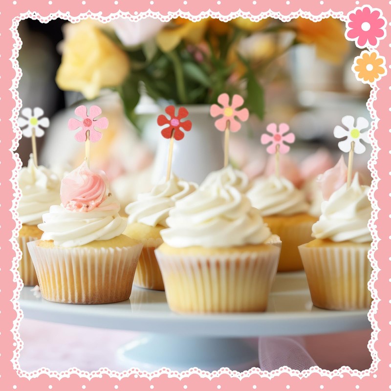 400 Pcs Spring Daisy Cocktail Picks Flower Bamboo Toothpicks Daisy