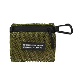 KiU K463-906 Double Mesh Card Case, W-MESH CARD Case, Lightweight, Mini Pouch, Coin Case, Card Case, Wallet, Bicolor Carabiner, Stylish, Cute, Unisex, Unisex, Khaki