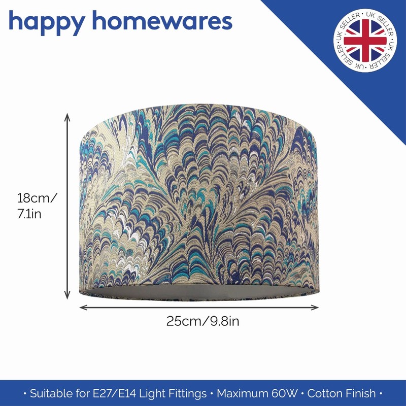 Contemporary and Vivid Peacock Print Table/Pendant Drum Lamp Shade in