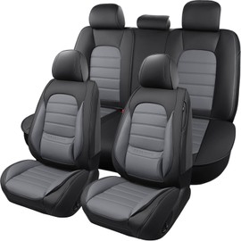 Car Seat Covers Full Set, Universal Leather Seat Covers for Cars, Breathable & Waterproof Automotive Seat Cover for Most Sedans, SUVs, Trucks, Full Coverage Seat Protector, Black Gray