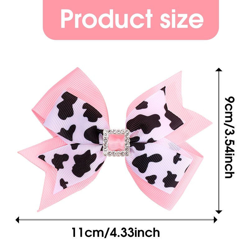 4.3 Inch Animal Print Ribbon Bowknot Alligator Barrettes, Pink Cow