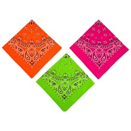 HankieWorld Bandanas 3 pack 22 inch Cotton Paisley Kerchiefs for Men and Women(Fluorescent)