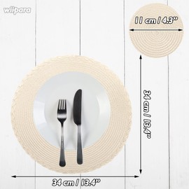 wiipara Round Woven Placemats Set of 6, 34 cm Kitchen Coffee Table Mats with Coasters Heat Resistant Wipeable Table Placemats for Dining Table, Home, Restaurant, Hotel, Cafes (Apricot)