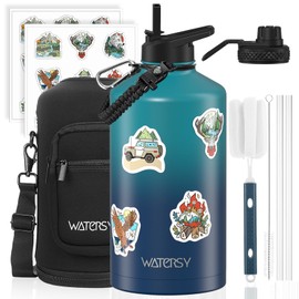 1 Gallon Water Bottle Insulated(Cold for 48 Hrs),BPA Free&Leak Proof,128oz Stainless Steel Water Jug,Large Water Bottle with Straw Spout Lids for Gym,Hiking,Camping&Travel,Gradient Blue