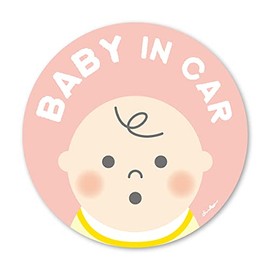 Baby Face Up Pink [BABY IN CAR] Car Magnet Sticker Baby Car Round Shape 15cm