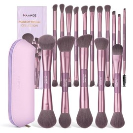 MAANGE Brochas para Maquillaje Profesional, Set de Brochas para Maquillaje de 16 Piezas de Doble Punta con Caja de Regalo y Bolsa Portátil, Brochas de Maquillaje para Base, Polvo, Corrector, Contorno, Rubor y Sombras (Púrpura)