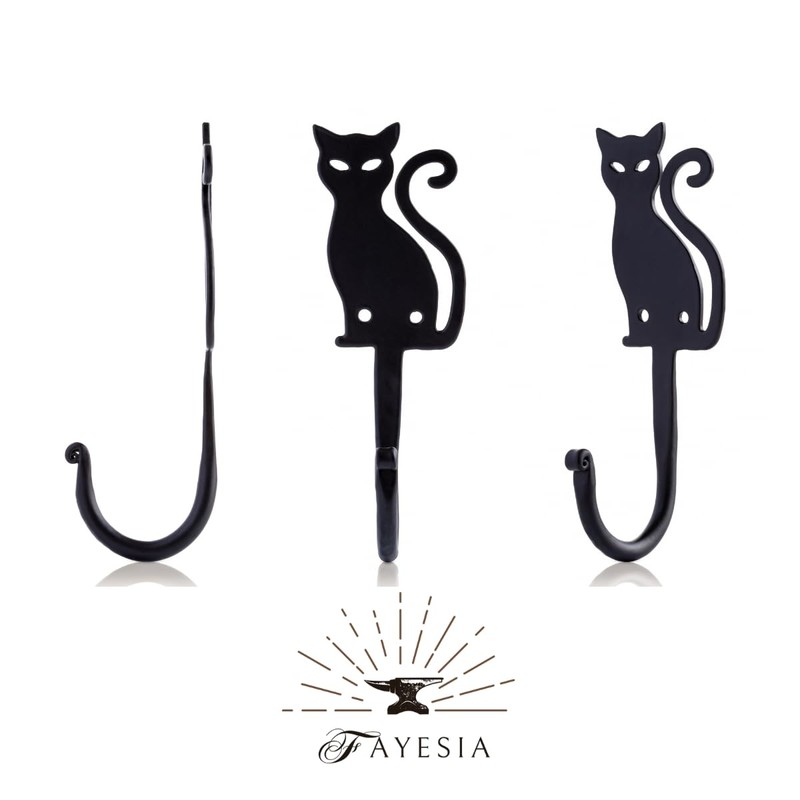 Fayesia Wrought Iron Wall Hooks - Blacksmith Handcrafted Set of