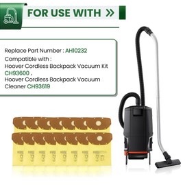 15 Pack AH10232 Sealed Collar Vacuum Bags for Hoover Commercial MPWR 40V Cordless Backpack Vacuum CH93619, CH93600 | Type CB1 Replacement Filter Bag with Leak-Proof Design