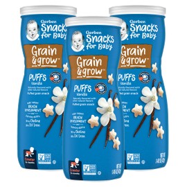 Gerber Snacks for Baby Grain & Grow Puffs, Vanilla, Puffed Grain Snack for Crawlers, Non-GMO Baby Snack, Baby-Led Friendly, 1.48-Ounce Canister (Pack of 3)