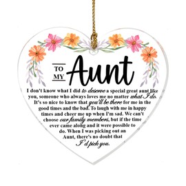 Aunt Gifts from Niece Nephew, Ornament Keepsake Sign Heart Plaque Gifts for Aunt, Birthday Christmas Wedding Day Gifts for Aunt, I'd Pick You