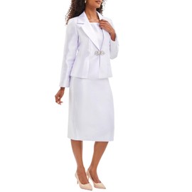 Women's 3 Piece Church Suits for Formal Occasions with Handmade Diamond Buckle Elegant Dress Business Sets White
