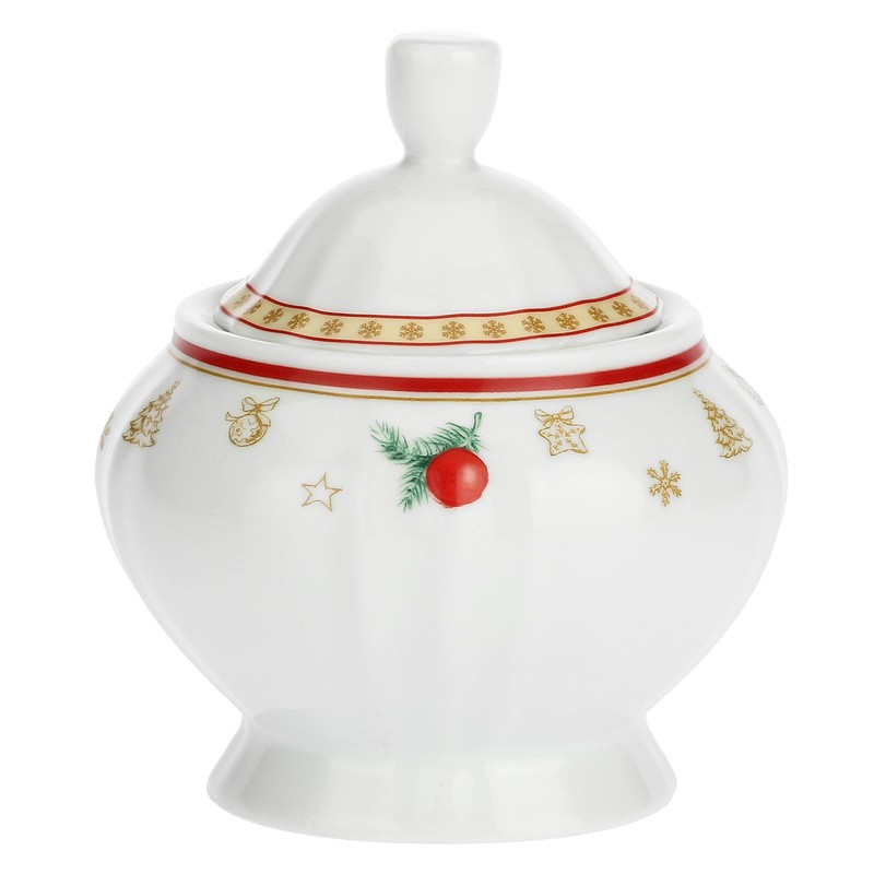 LA PORCELLANA White Sugar Bowl with Spoon Christmas Edition