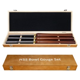 DEEFIINE HSS Bowl Gouge Lathe Chisel Set, Wood Lathe Bowl Turning Tools with Wooden Box, 3/8-Inches, 1/2-Inches and 5/8-Inches Spindle Gouge with Side Grind. (3PCS)