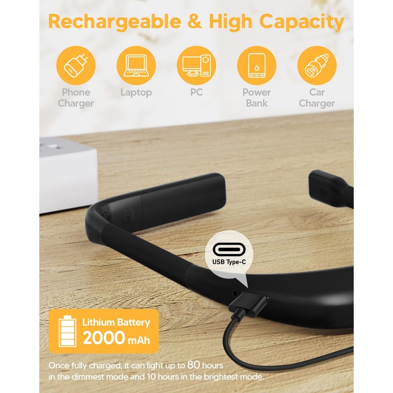 Reading Light Book Lovers Gifts: Upgraded Neck Light with Power