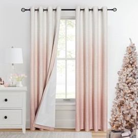 Ombre Full Blackout Curtain Panels 95 Inches Long Farmhouse Bedroom Drapes Energy Efficient Thermal Insulated Window Treatment Set with Grommets Gradient Print Cream White to Pink, 50"Wx95"L, 2 Panels