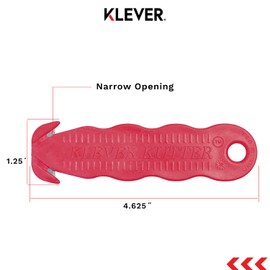 Klever Innovations Safety Cutter, Carbon Steel Blade Utility Knife, Package Opener, Cuts Boxes, Film, Tape, and More, Red, 20/pk (KCJ-1R)